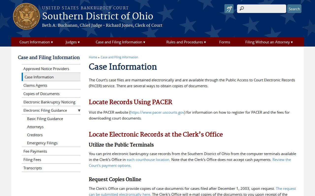 Ross County case search source showing federal bankruptcy records information