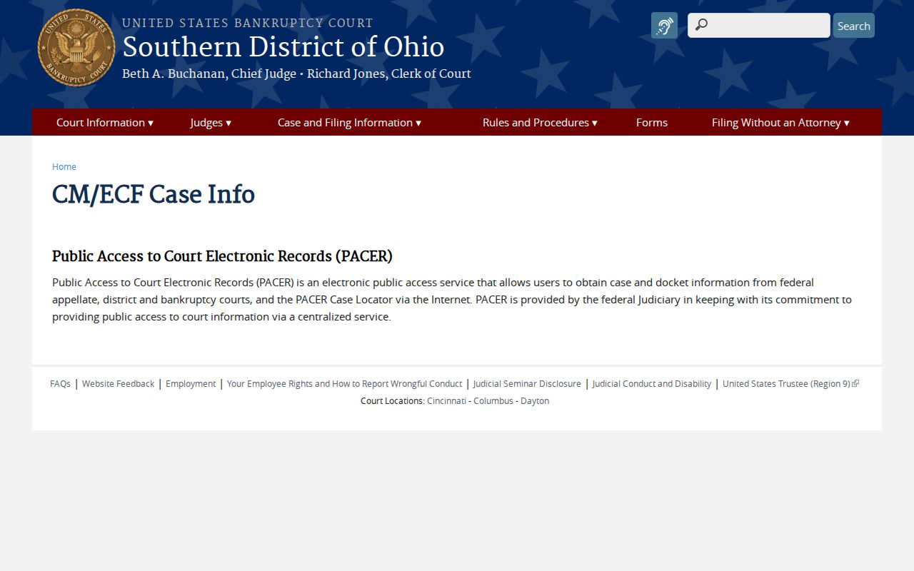 Ross County case search source for federal bankruptcy CM ECF information