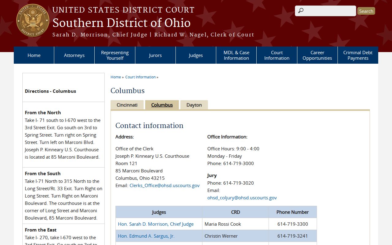 Ross County case search source showing Southern District of Ohio District Court information