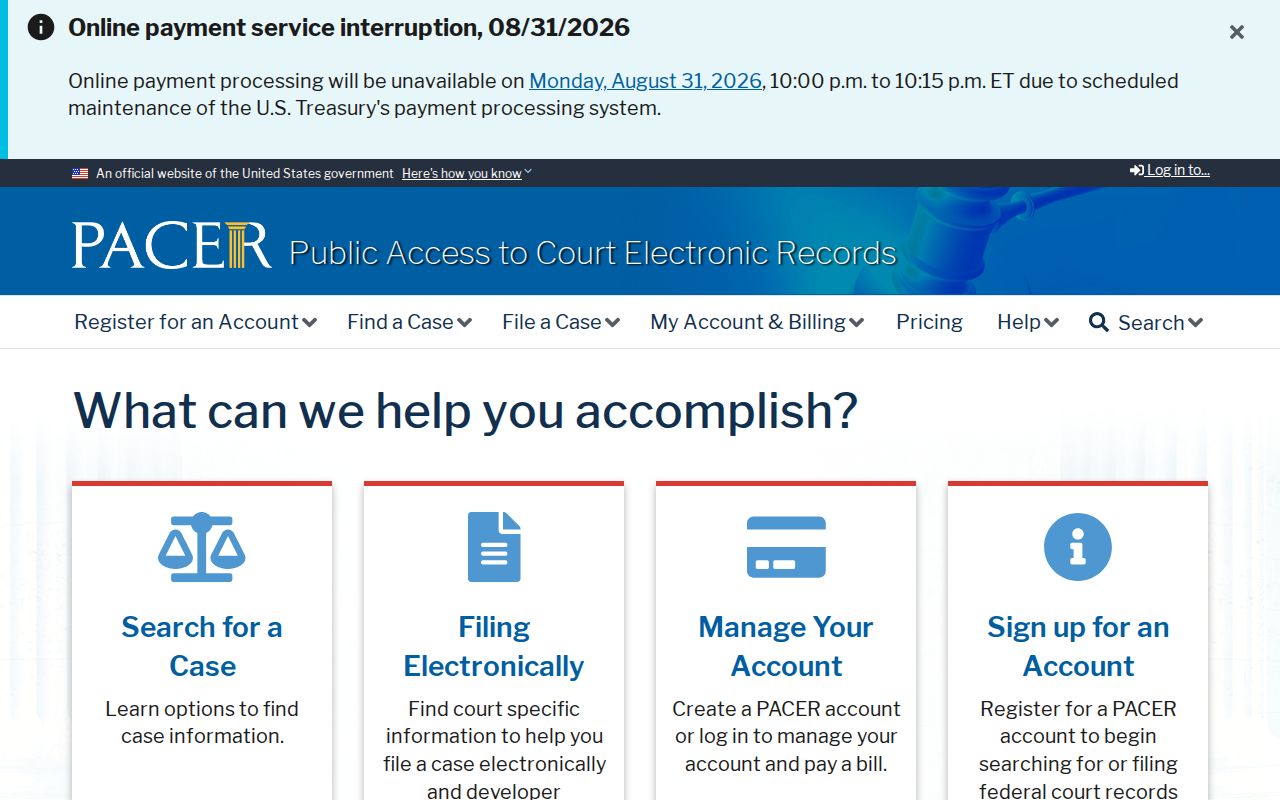 Ross County case search source for PACER federal docket access