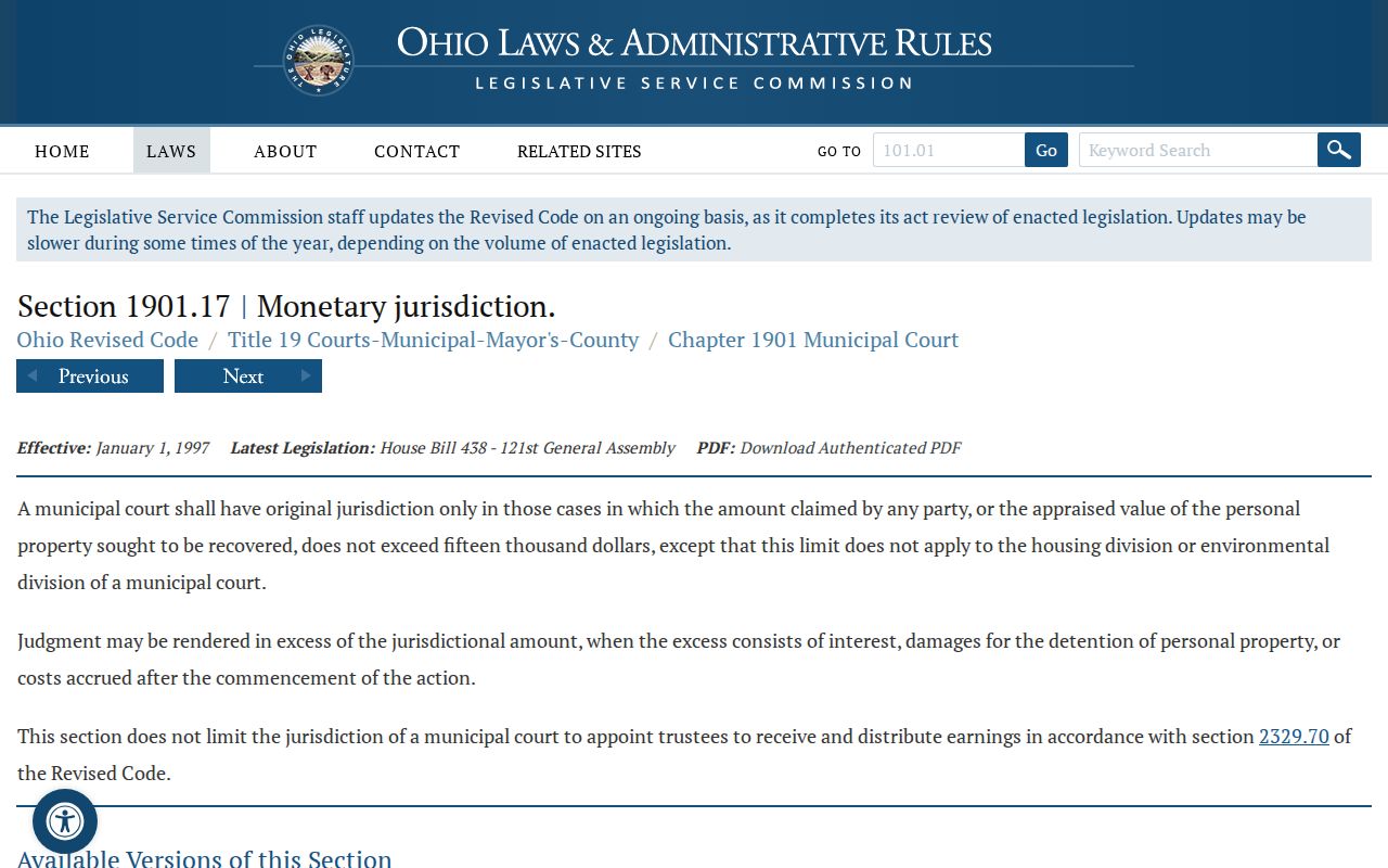 Ross County civil docket source for Municipal Court civil jurisdiction