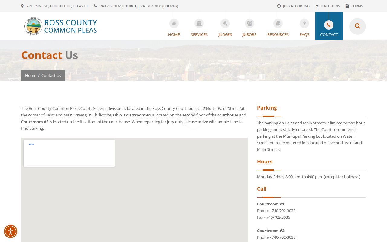 Ross County court calendar source for Common Pleas courtroom contacts