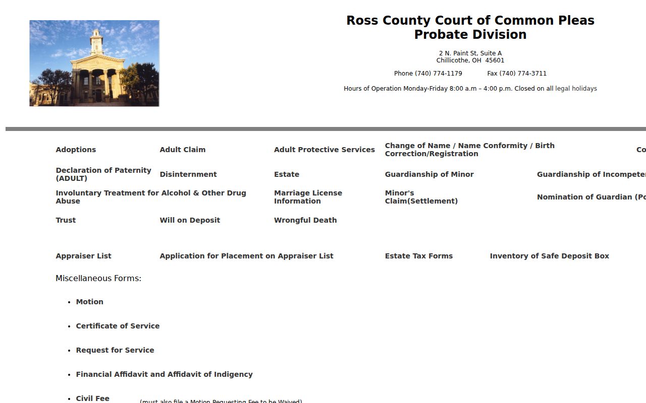 Ross County court records source for Probate Division records