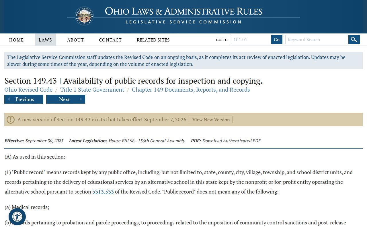 Ross County court records source for Ohio Public Records Act