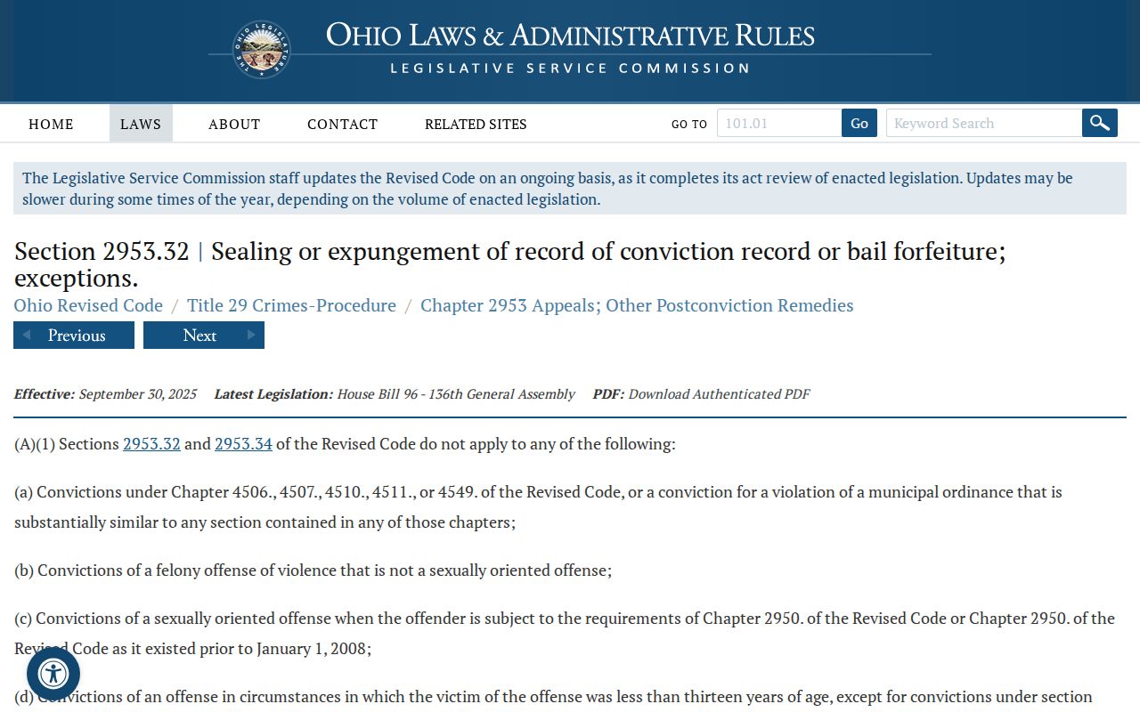 Ross County court records source for Ohio sealing and expungement law