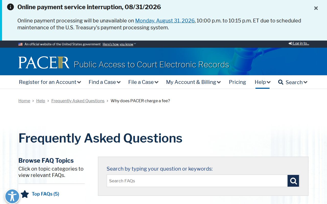 Ross County court records source for PACER federal record fees