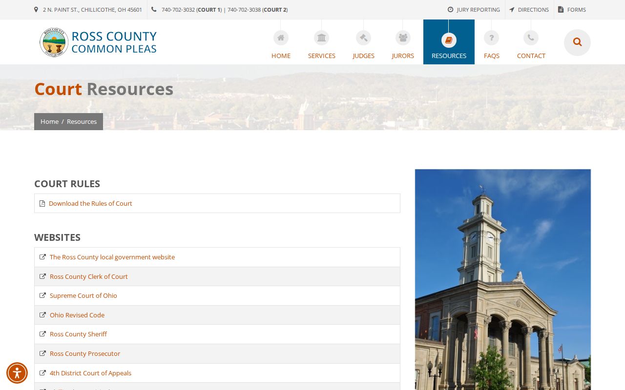 Ross County criminal docket source showing Common Pleas resources
