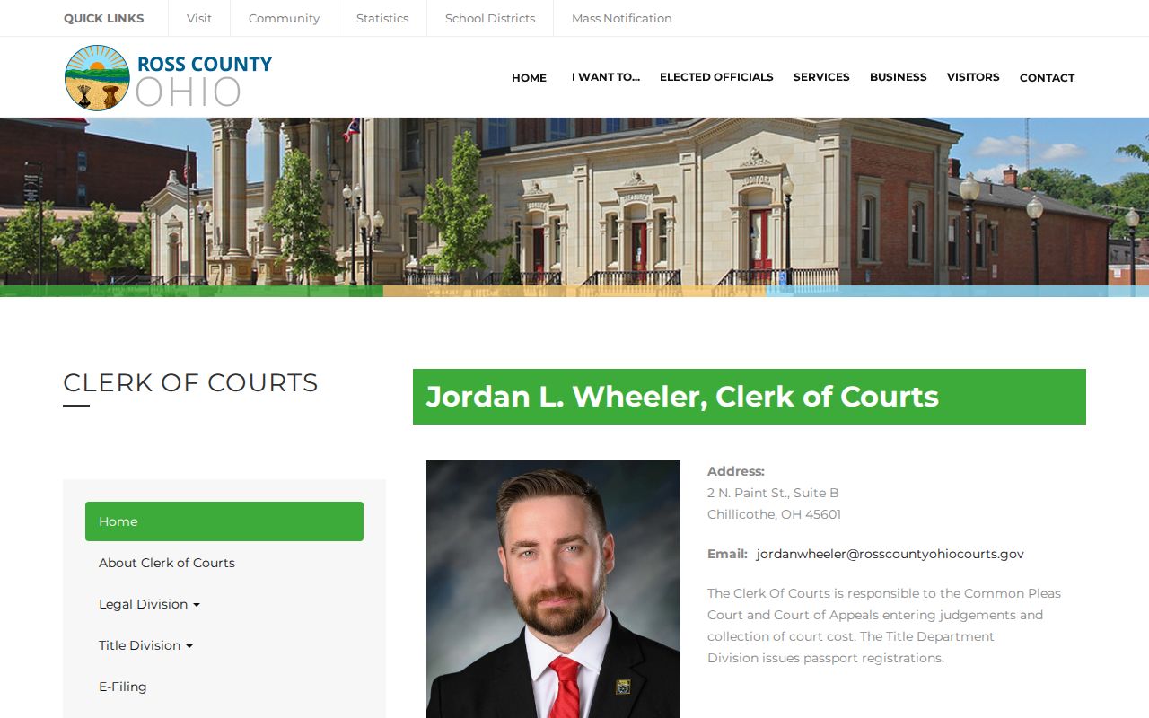 Ross County court docket source for Clerk Legal Division records