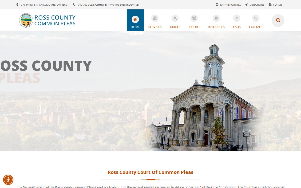 Ross County court docket source for Common Pleas case records