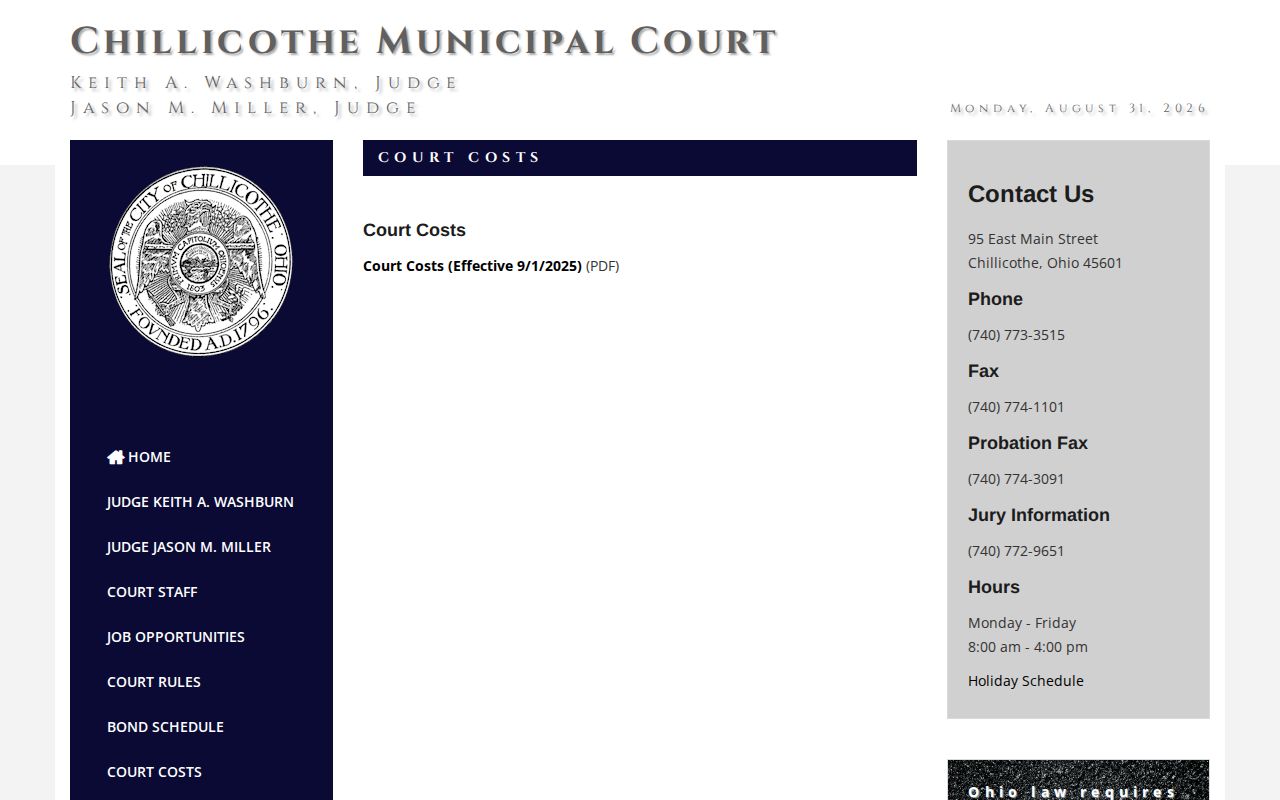 Ross County traffic court record source showing Municipal Court costs