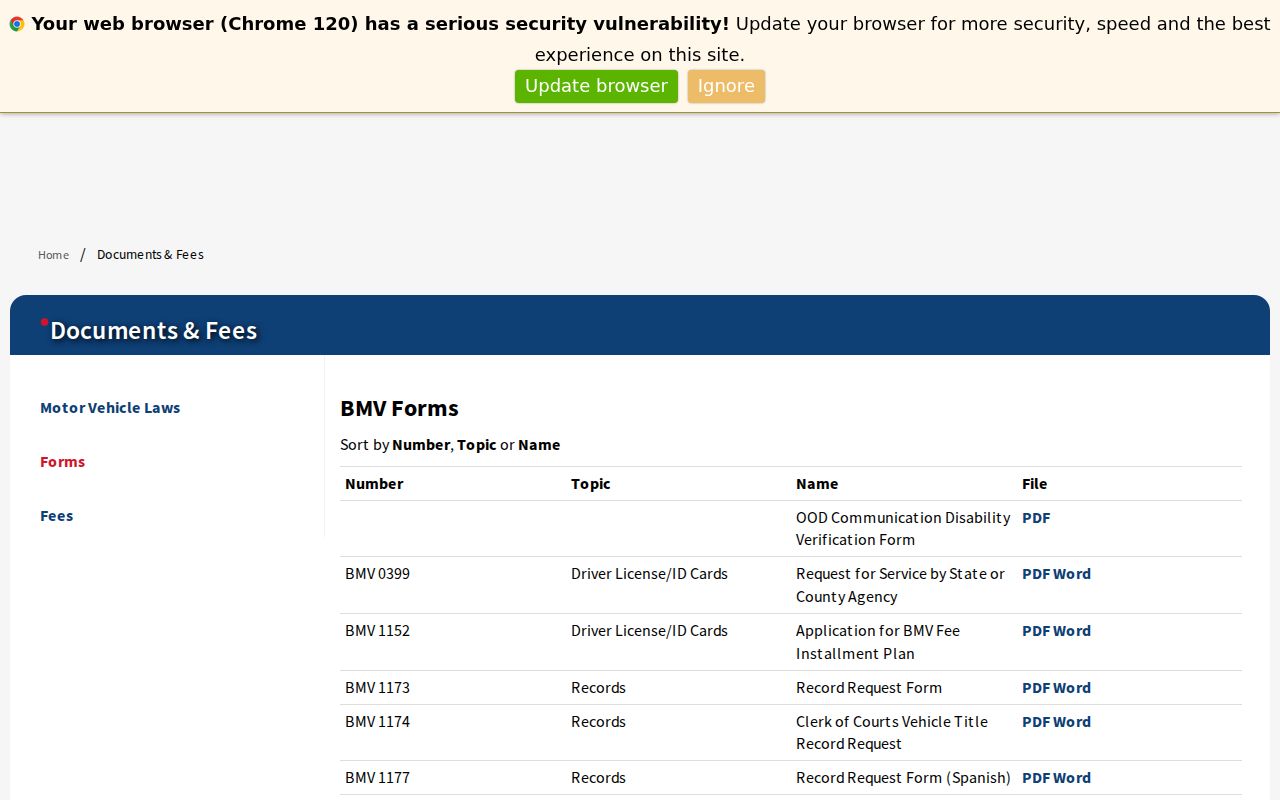 Ross County traffic court record source showing Ohio BMV records forms